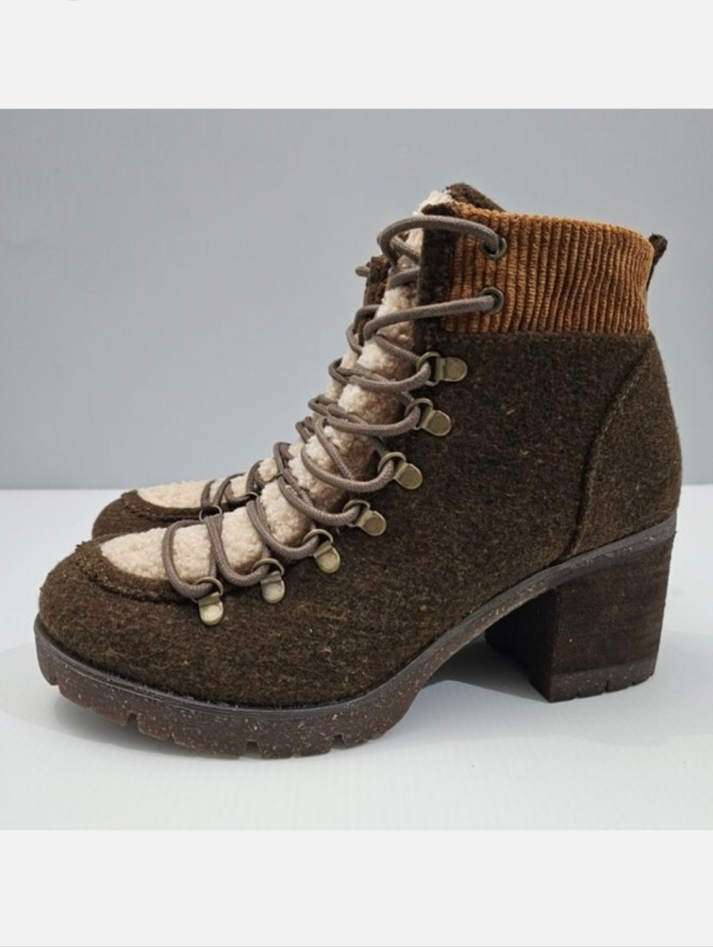 Korks By Kork Ease Elin Hiker Ankle Boot Womens 7 Brown High Pile Lug Sole NEW